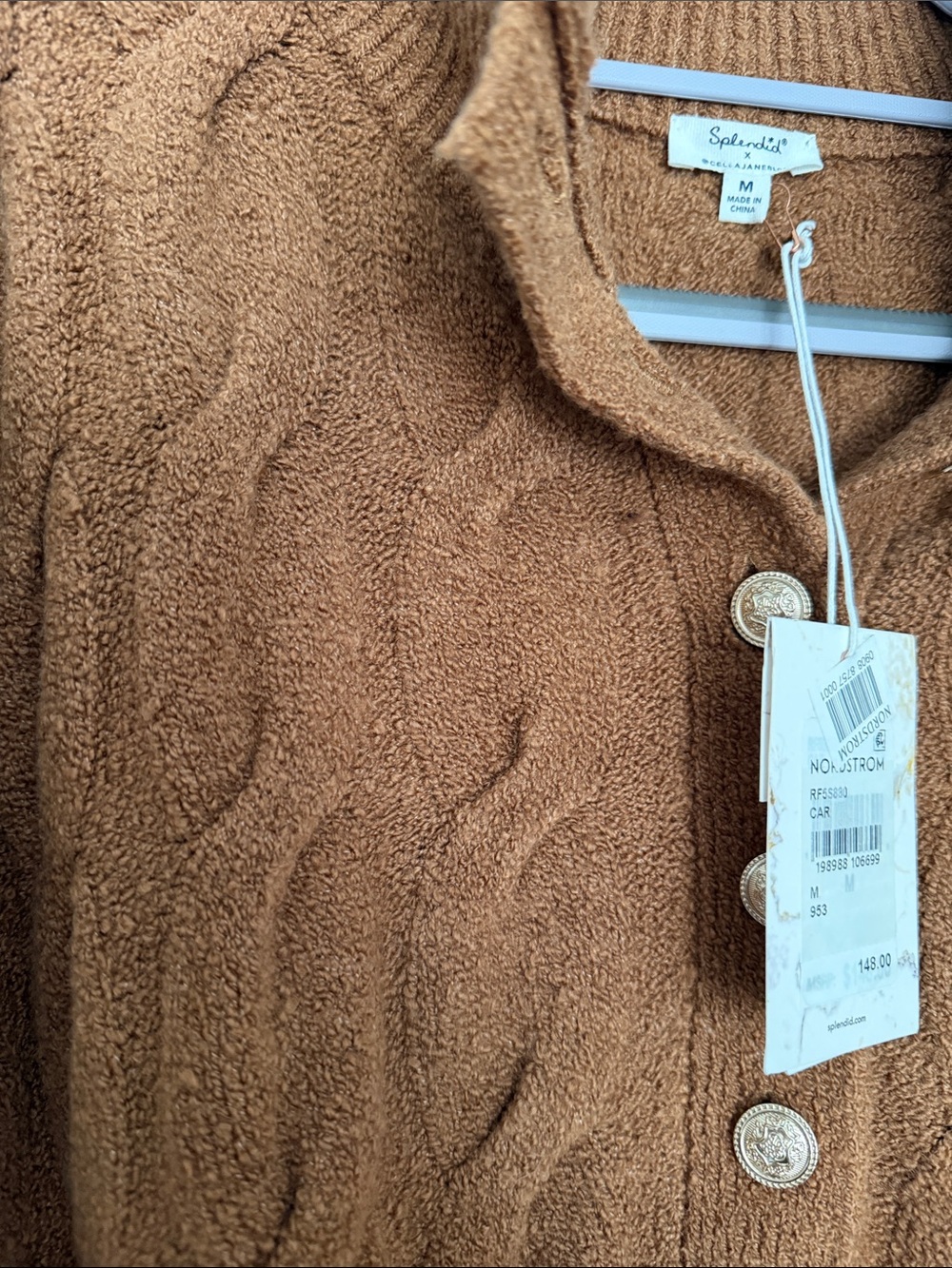 Splendid cable half placket sweater in caramel - Picture 7 of 12